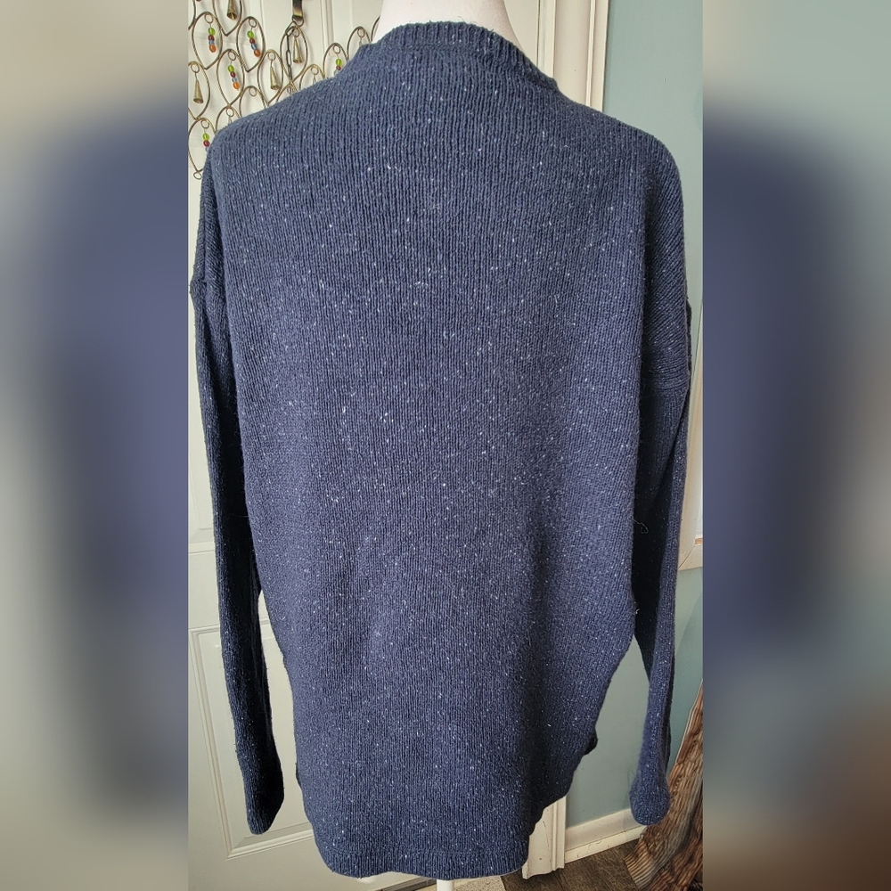 90s Vintg Eddie Bauer Heanly Sweater Women's L Navy Silk Cotton Linen Wool Cozy - Picture 3 of 12